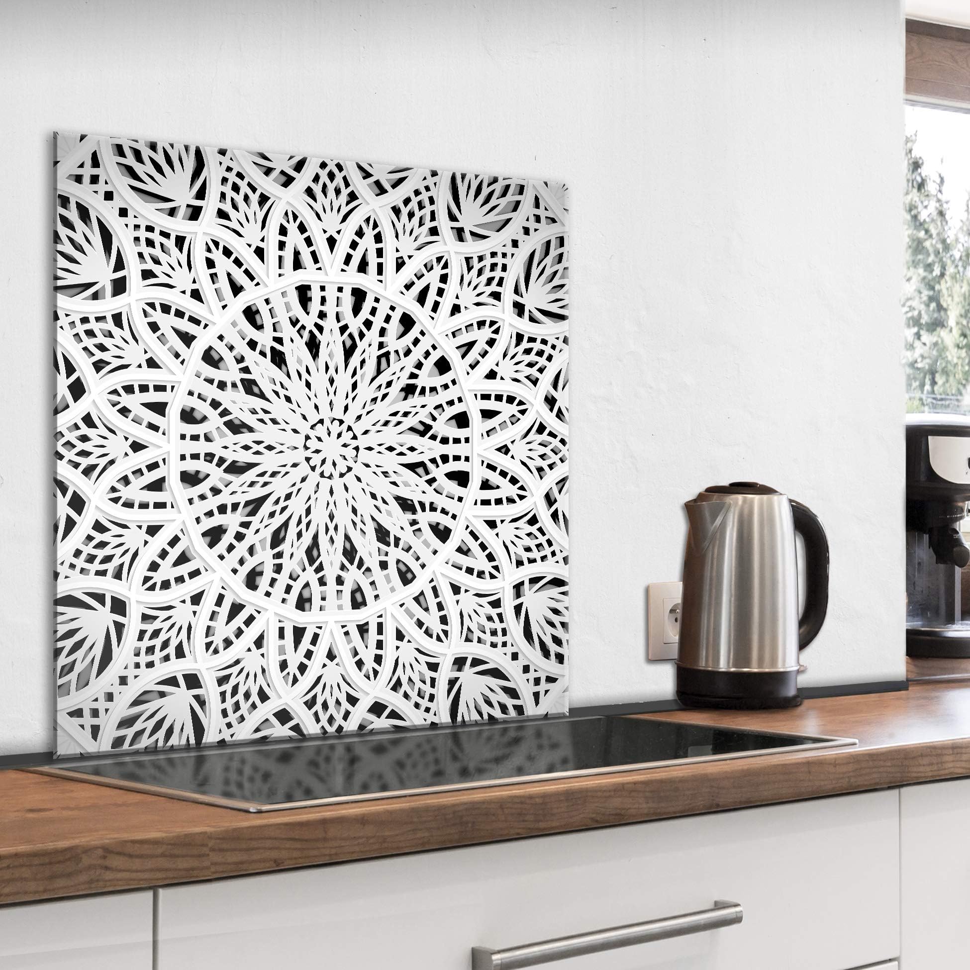 murando Glass Splashback for Kitchen Backsplash Cooker Protector Tempered Glass Decorative Wall Art Panel Heat Resistant Graphic 80x80 cm / 32"x32" Mandal Ornament f-A-0843-aq-a