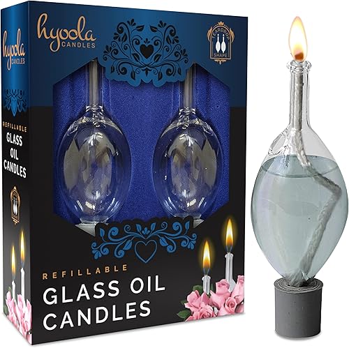 Hyoola Lámpara decorativa de aceite, portavelas de parafina en forma de lágrima y mecha, con juego de goma de seguridad, uso con todo el aceite de