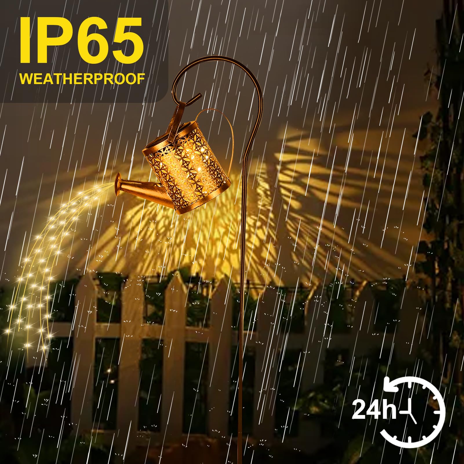 Tremdwoto Watering Can Solar Lights Outdoor Garden,90 LED Garden Ornaments Outdoor Light IP65 Waterproof Large Retro Metal Fairy Lights with Bracket for Patio Yard Pathway (Watering can) - Image 3