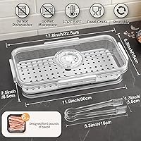 Vista 2 de Recipiente de almacenamiento de tocino con tapa hermética sellada al aire para nevera, soporte para tocino, carne y queso, con pinzas para servir