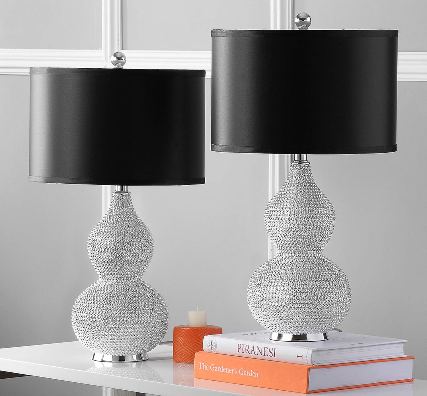 Safavieh Leah Beaded Table Lamps with Black Satin Shade (Set of 2)