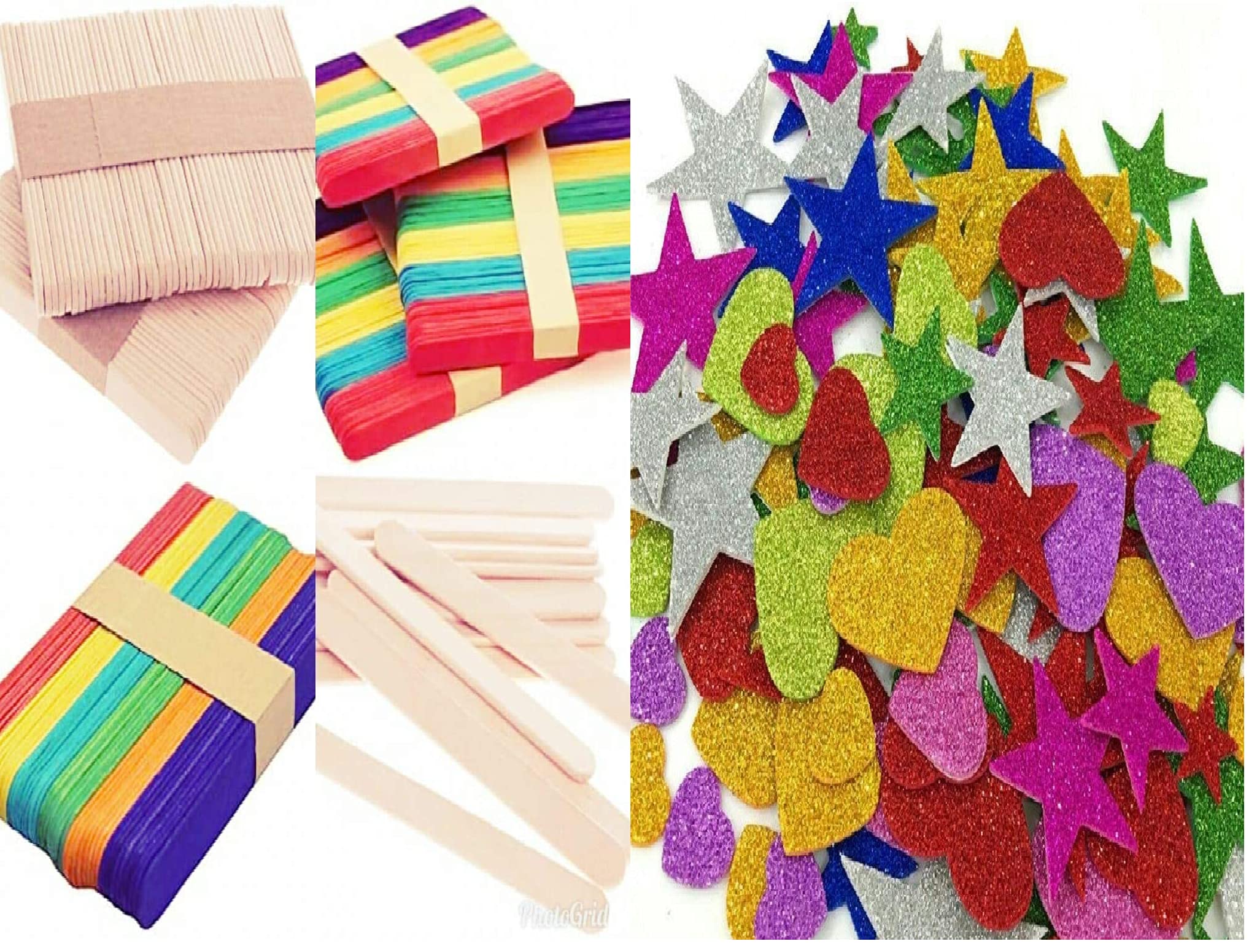 RJV Global Wooden Ice Cream Popsicle Sticks for Art and Crafts Pack of 200 Pcs & Free 40 Pieces Mixed Shaped Glitter Foam Self Adhesive Stickers-picture-10