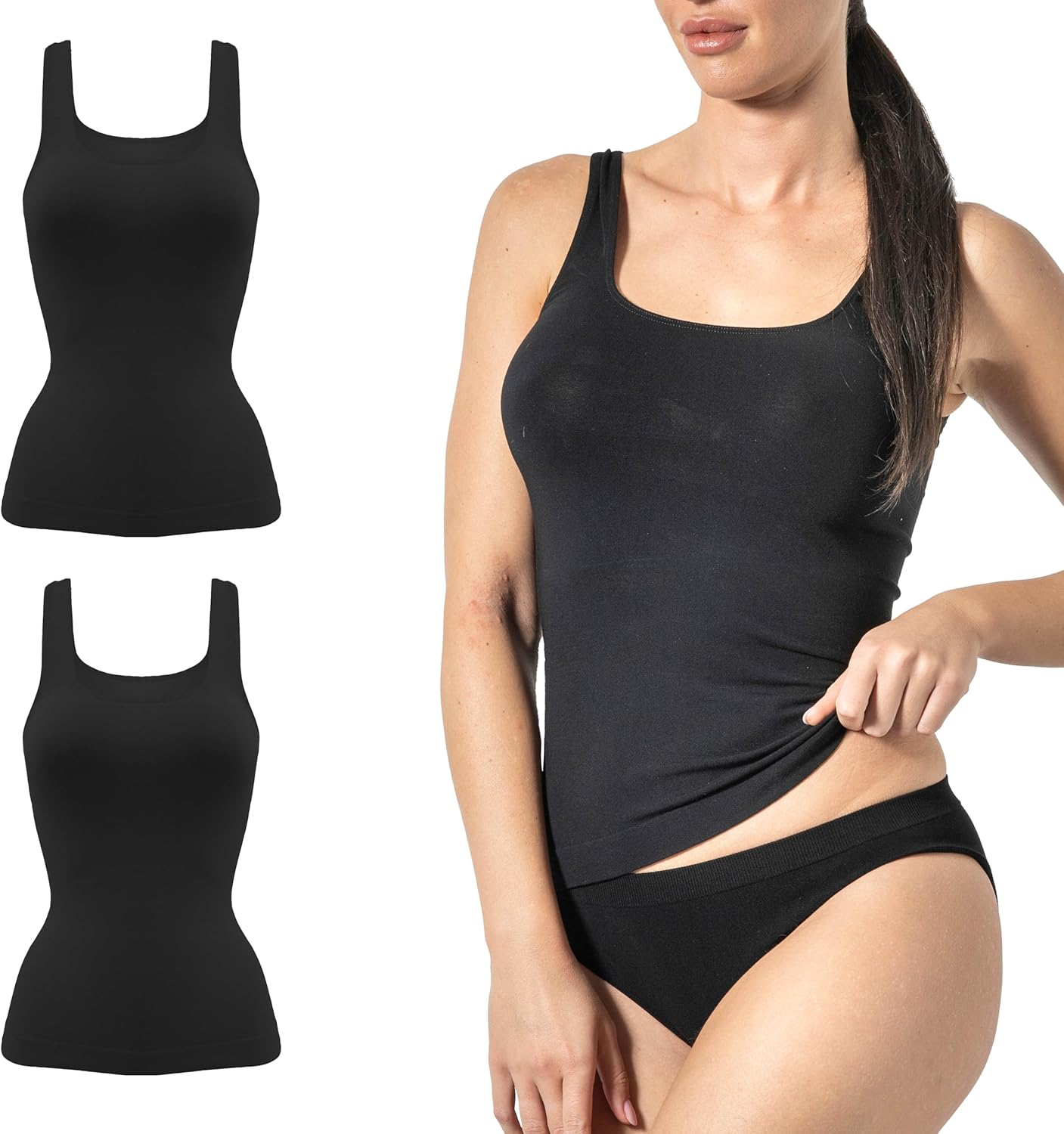 Top Femme Coton Risalti Débardeur Femme Bambou Épaule Étroite 2Pcs