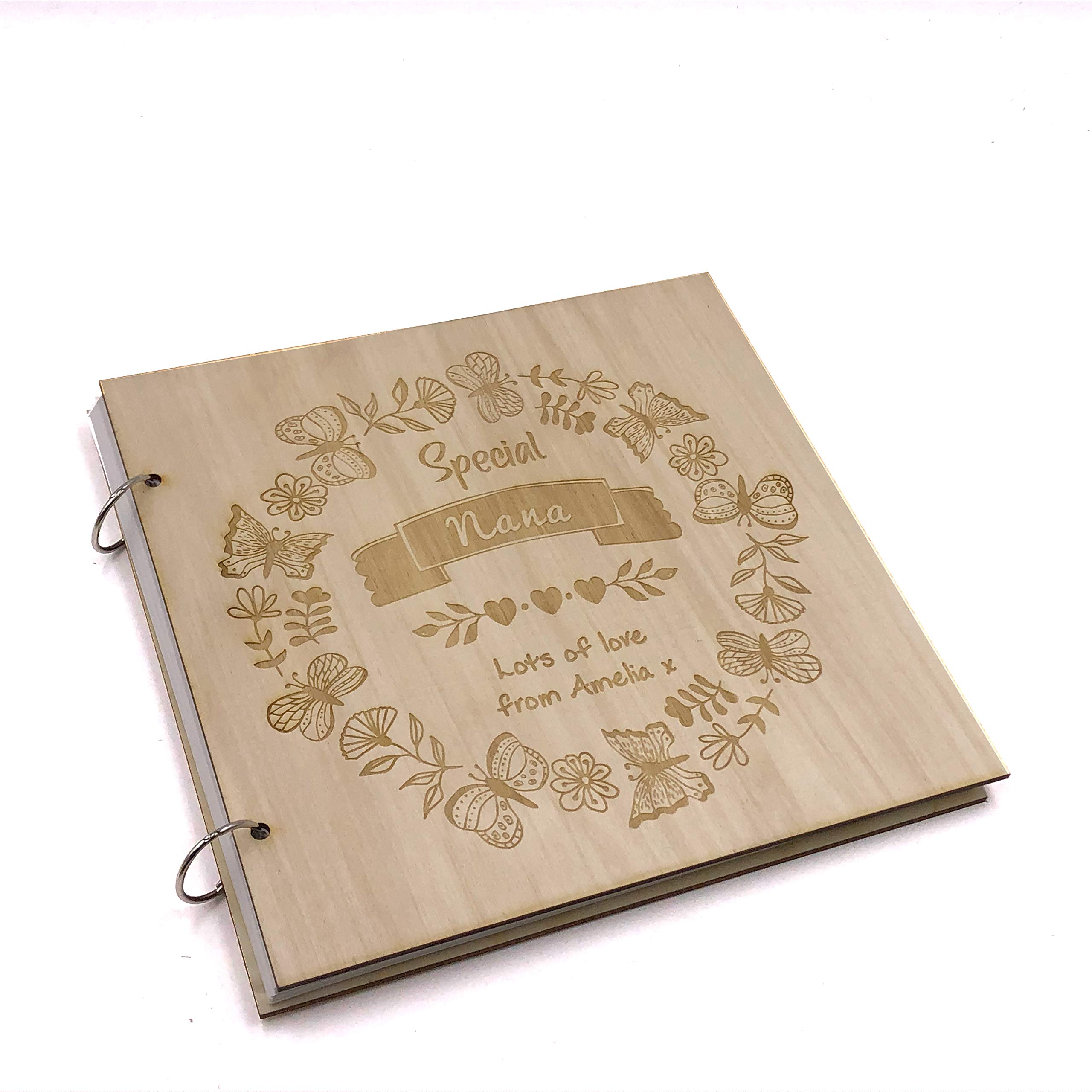 Ukgiftstoreonline Beige Personalised Special Nana Engraved Large Wooden Scrapbook Photo Album
