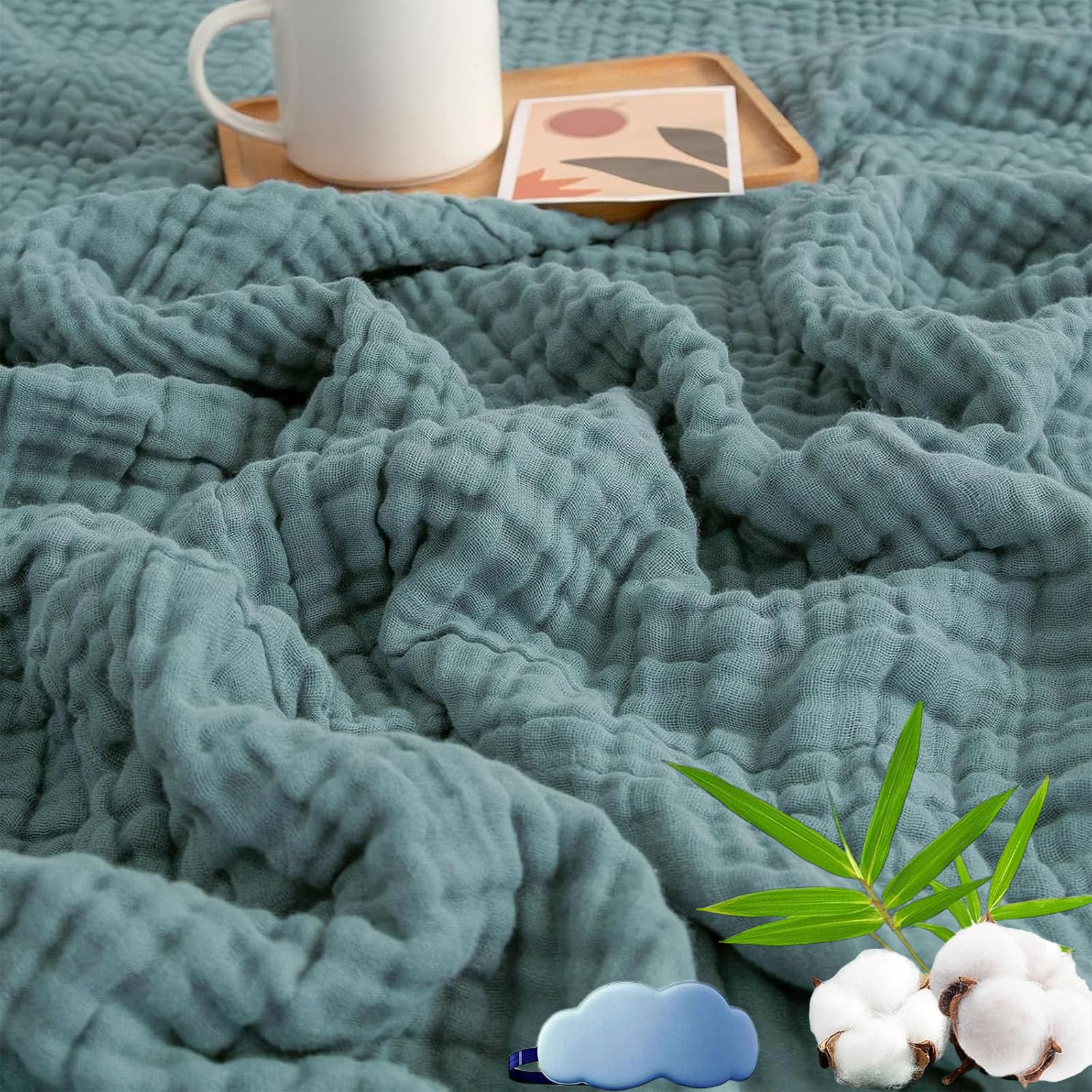 Musselin Decke, 2026 New Sanfte Musselindecke Erwachsene Sommer, 100% Aus Natur Baumwolle, Weiche & Atmungsaktive Muslin Blanket füR Kinder, Perfekt füR Bett, Sofa (Dunkelgrün,150 * 200CM)
