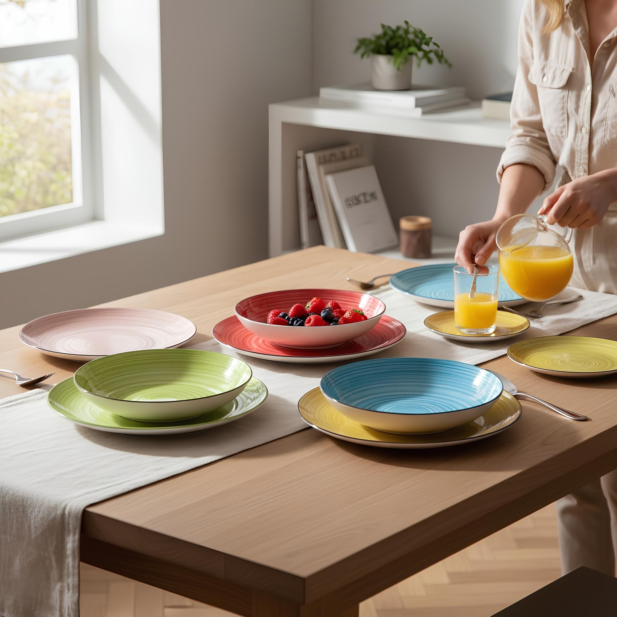 Servizio Piatti 18 Pezzi in Porcellana Colorata – Piatto Piano Fondo e Dessert – Lavabili in Lavastoviglie e Adatti al Microonde (Grigio)