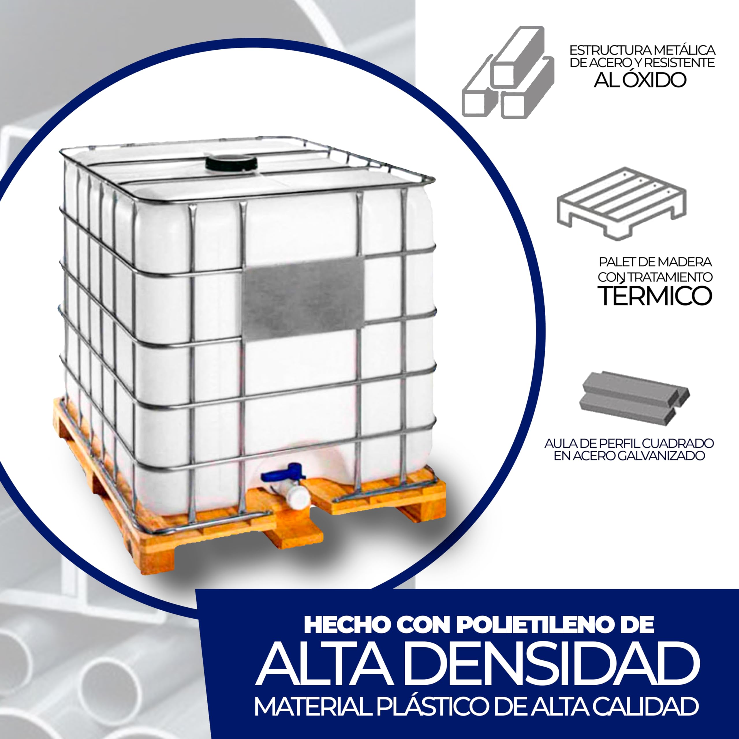 Contenedor depósito de 1000 litros IBC-GRG con palet de madera ADR