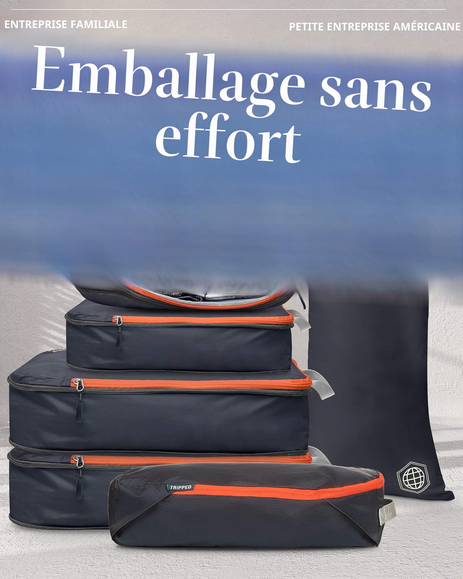 Lot de 6 cubes d'emballage de compression pour voyage, gris et orange