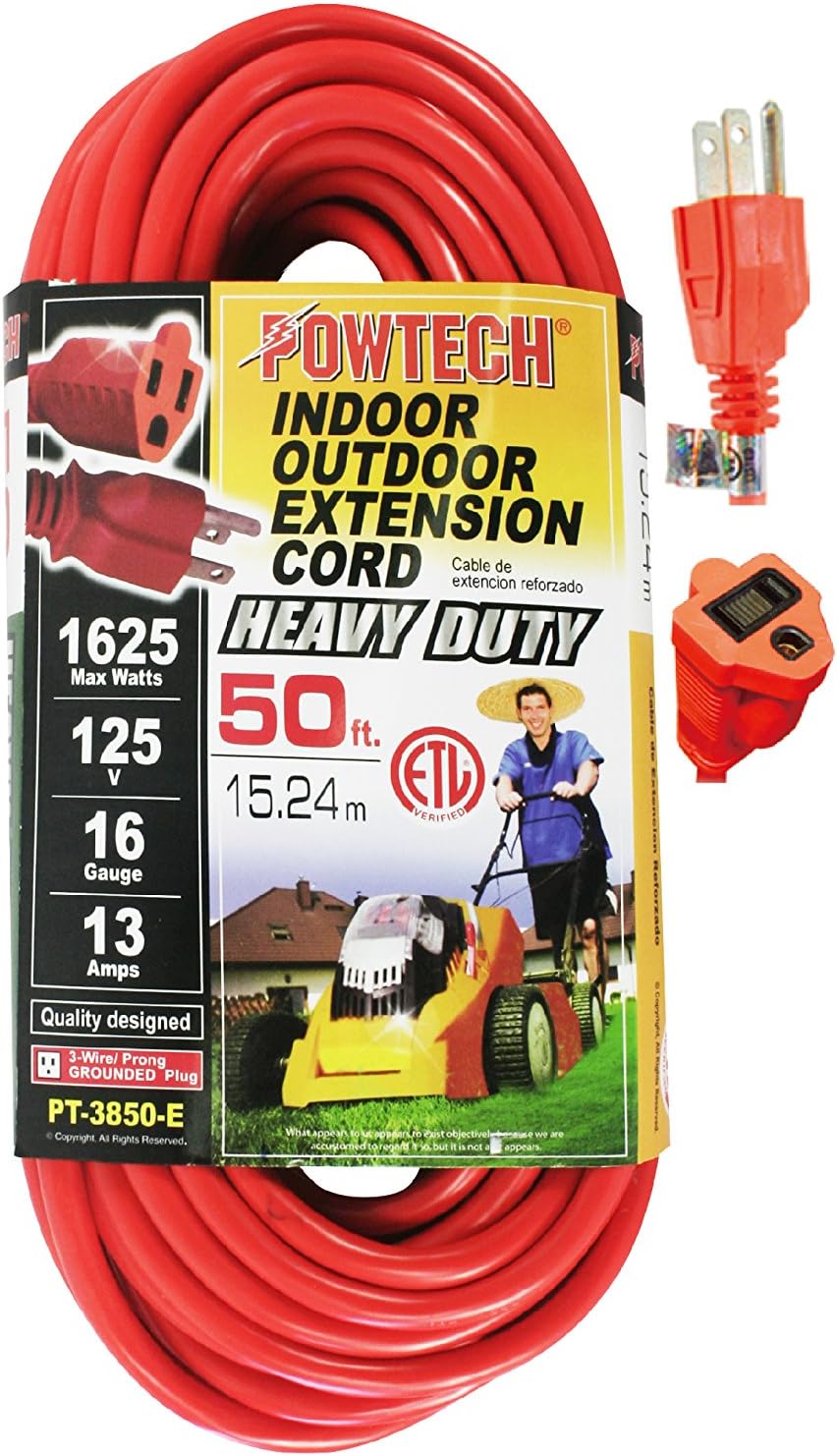 Heavy Duty Indoor/Outdoor Orange Extension Cord (UL/ETL Certified)