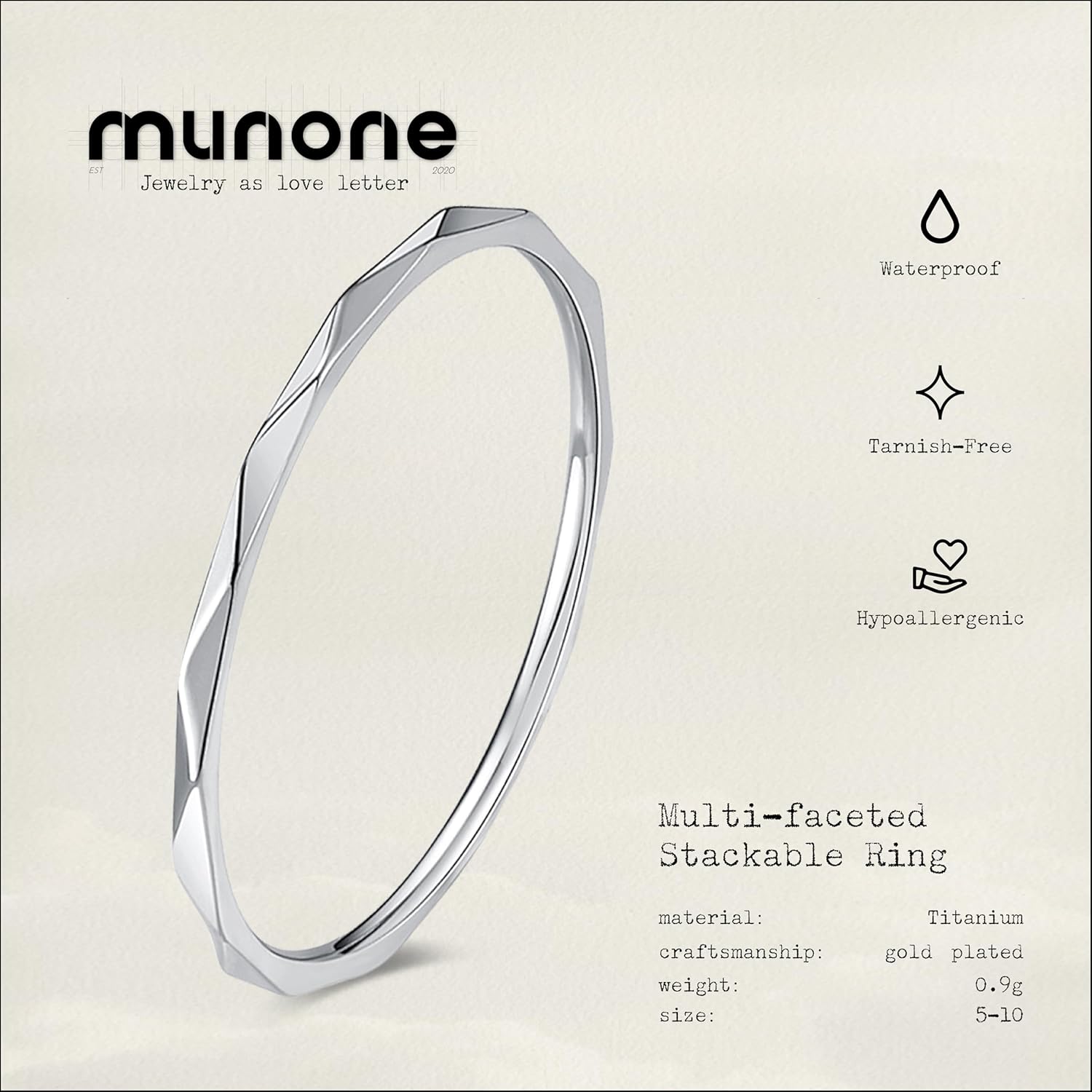 Multi-faceted Stackable Band Ring for Women,14k Gold Plated Titanium Steel Dainty Cute Comfort Thumb Knuckle Rings Size 5-10 - Image 2