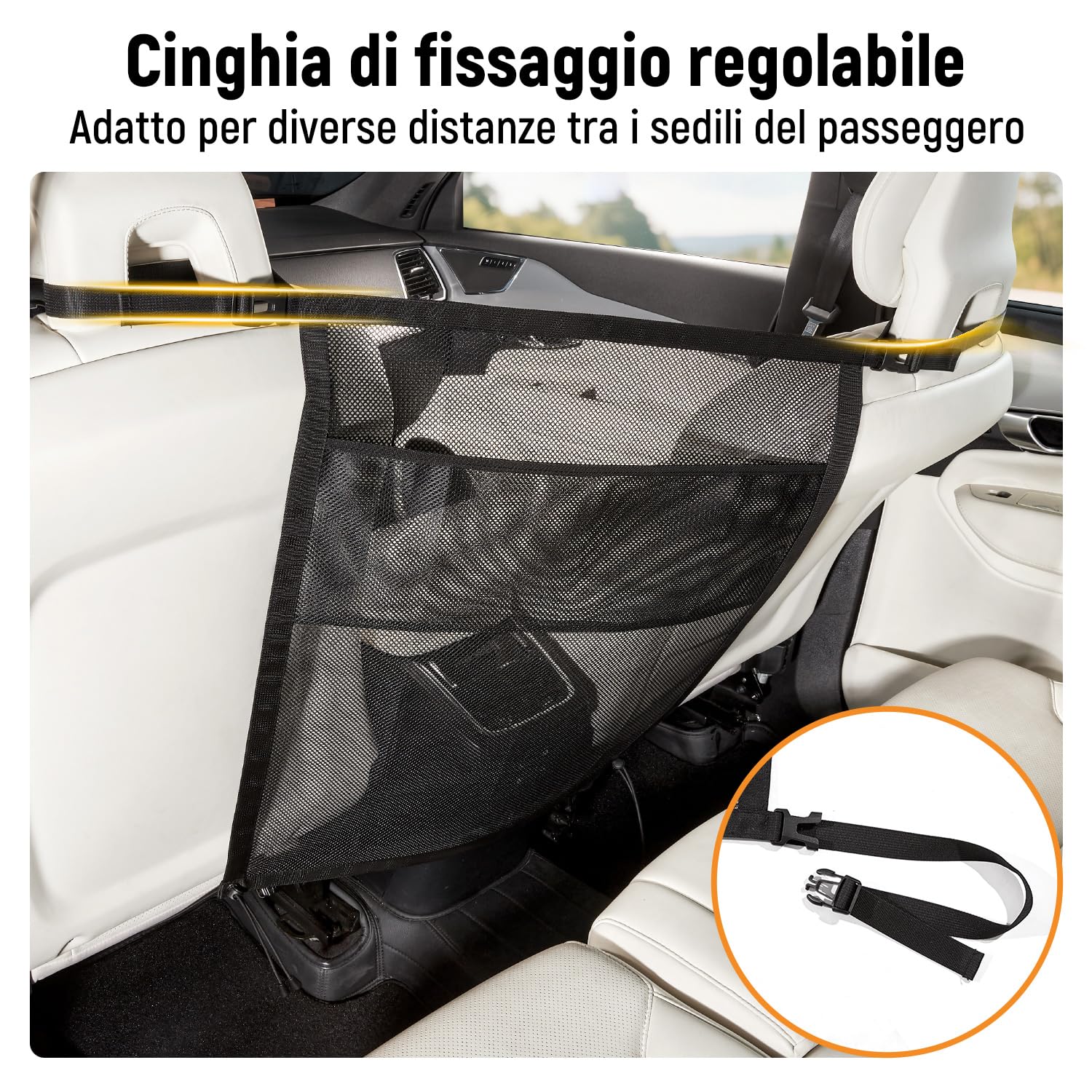 GGW Griglia per Cani per Auto con Tasche portaoggetti per Cani – Rete di separazione per Sedile Anteriore, barriera di Sicurezza Contro Il Cane dal Sedile Posteriore, Universale