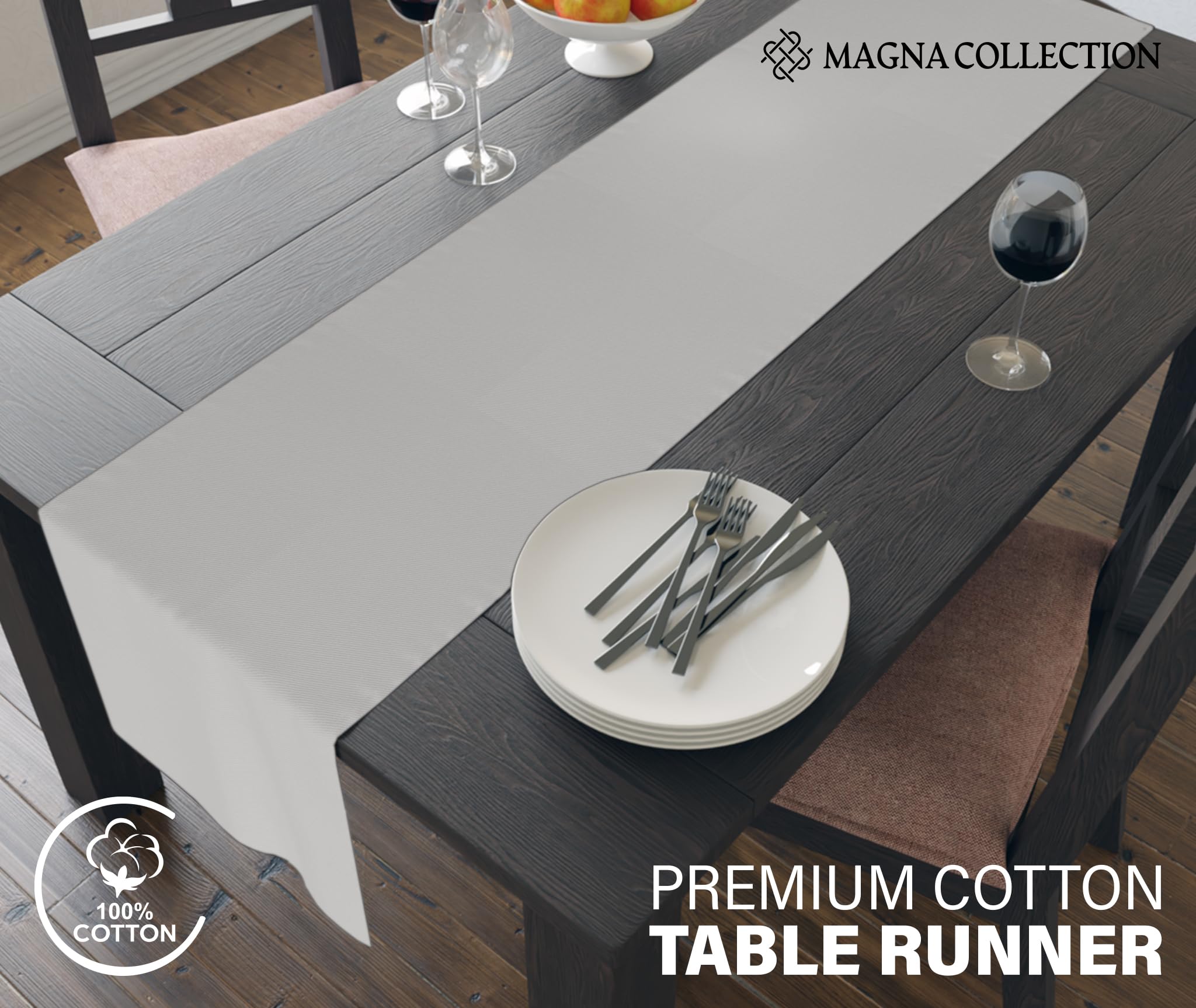 Magna Collection Table Runner, White Table Runners for Dining Table 33cm x 183cm, 100% Cotton, Durable - Image 2