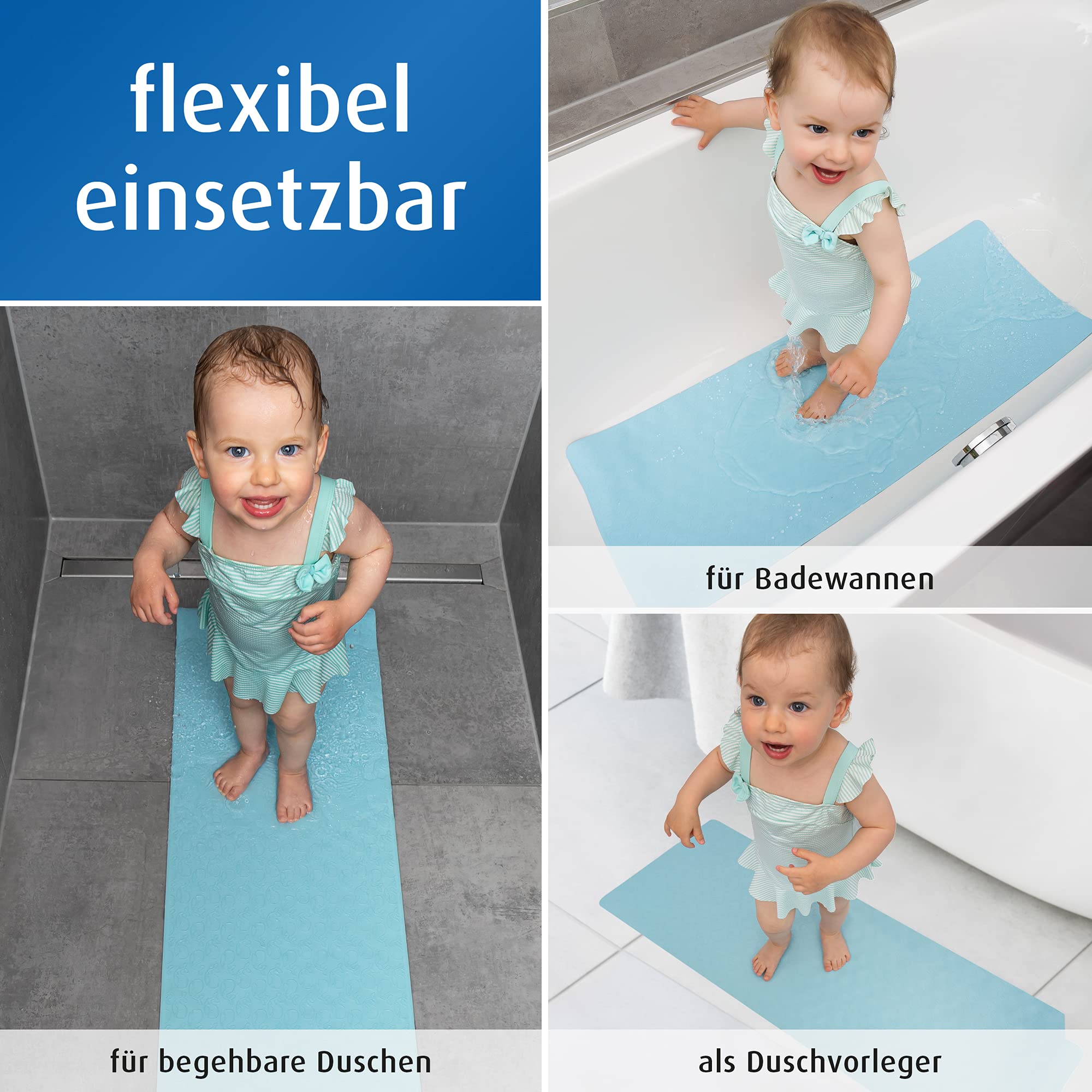 reer MyHappyBath Mat XL - Tappetino da bagno per bambini, superficie antiscivolo con motivo di bosco, 97 x 36 cm