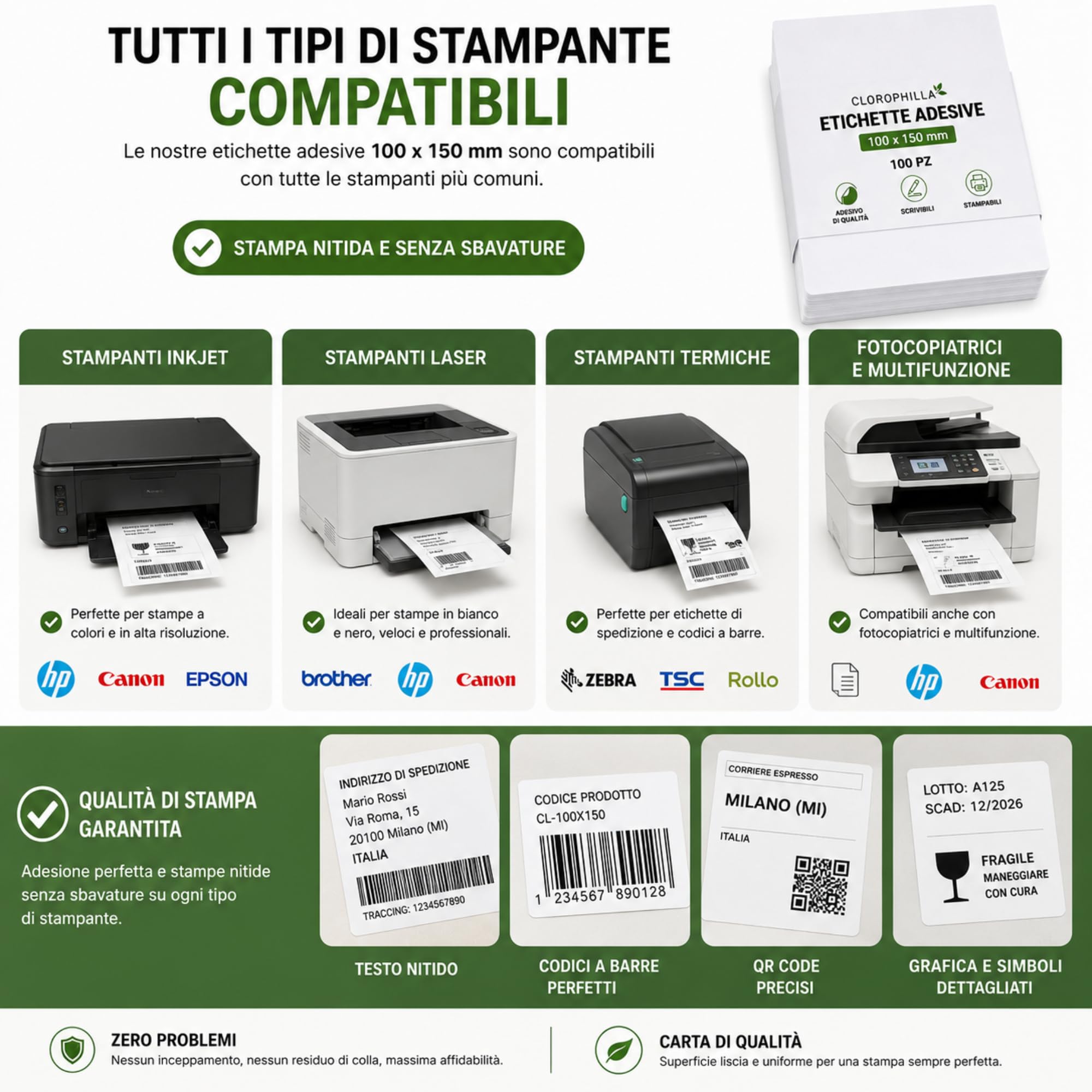Etichette Adesive Bianche 100 x 150 mm – 2000 Pezzi – Etichette per Spedizioni, Pacchi ed E-Commerce – Scrivibili e Stampabili – Carta Adesiva Multiuso