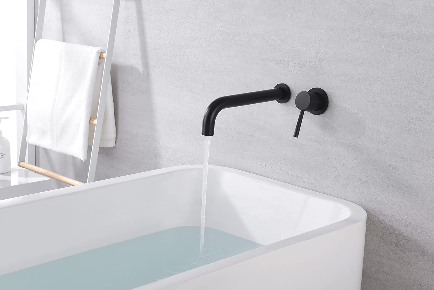 SUMERAIN Matte Black Tub Faucet Wall Mount Bath Tub Filler Extra Long Spout Single Handle with Brass Rough-in Valve
