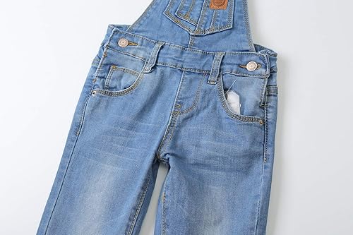 Miniatura 5 de KIDSCOOL SPACE Overol de mezclilla para niña, pantalones de mezclilla rasgados para niños pequeños