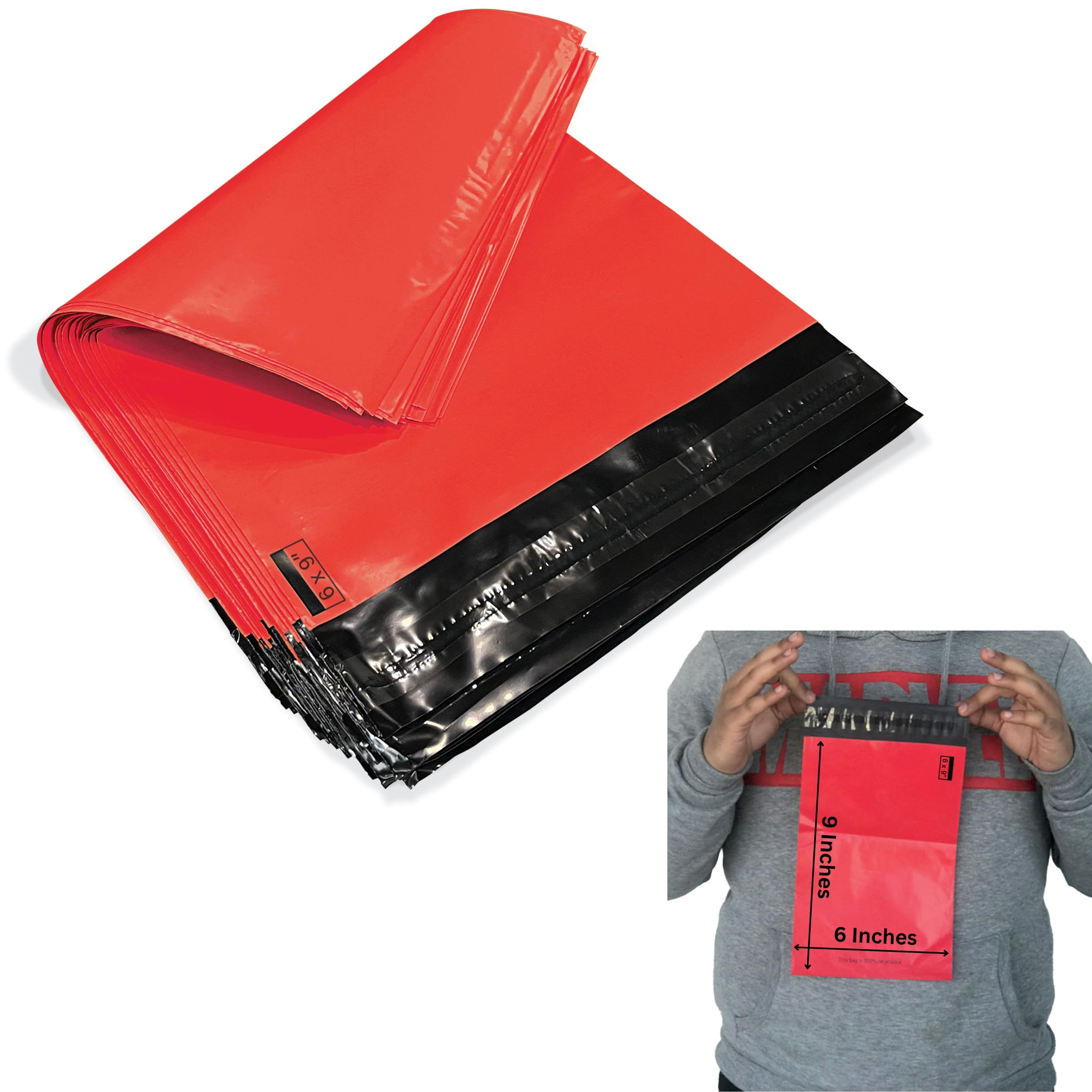 JeeJaan® 50 Pcs Small Red Mailing Bags 6x9 in Red Poly Mailers 160 x 230 mm Small Postage Bags Strong Recyclable Poly Plastic Parcel Bags for Envelope & Courier Shipping — image 1