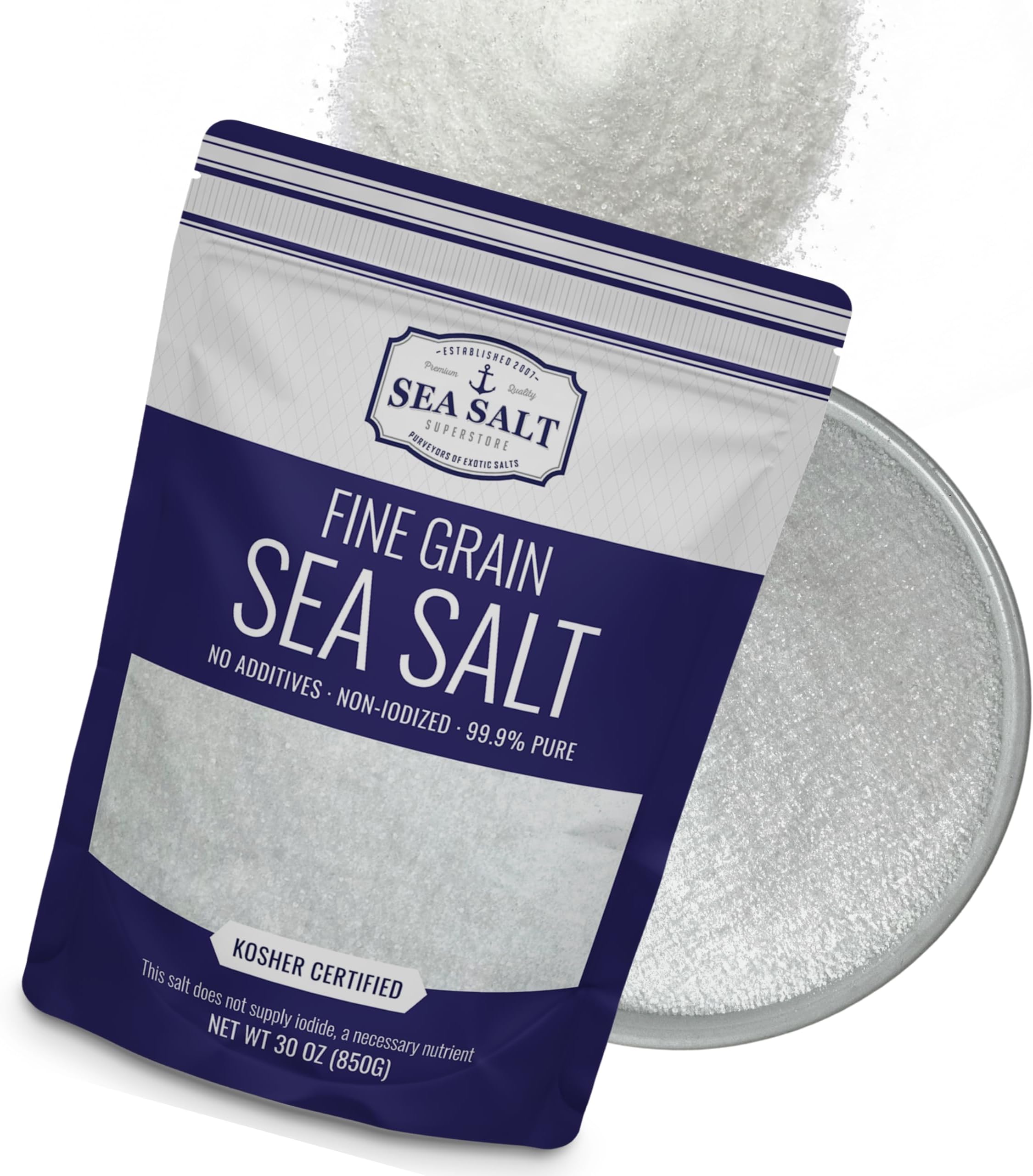 Fine Grain Sea Salt, Pure Non-Iodized Baja Fine Sea Salt for Mineral Rich Cooking, Baking and Table Use, 30 oz Bag