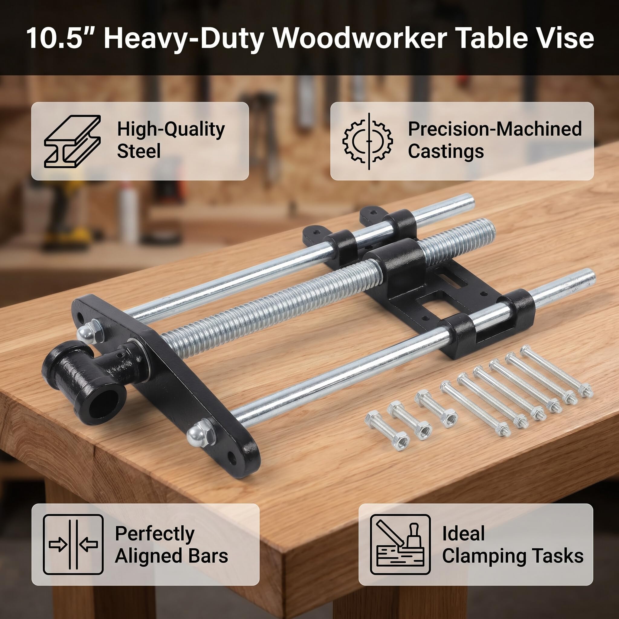 Étau de menuiserie Étau en bois, Pince avant pour étau de rabot 10,5 pouces Pince métallique Ajustable d'Établi de Table Pour le travail du bois la construction de machines et la soudure de pièces