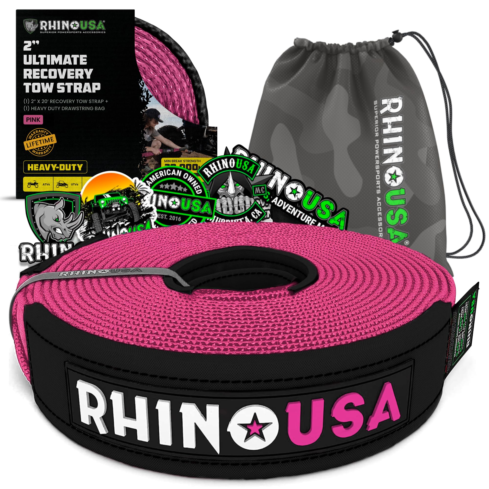Rhino USA Offroad Recovery Tow Strap (2in x 20ft) - 20,024lb for UTV/ATV