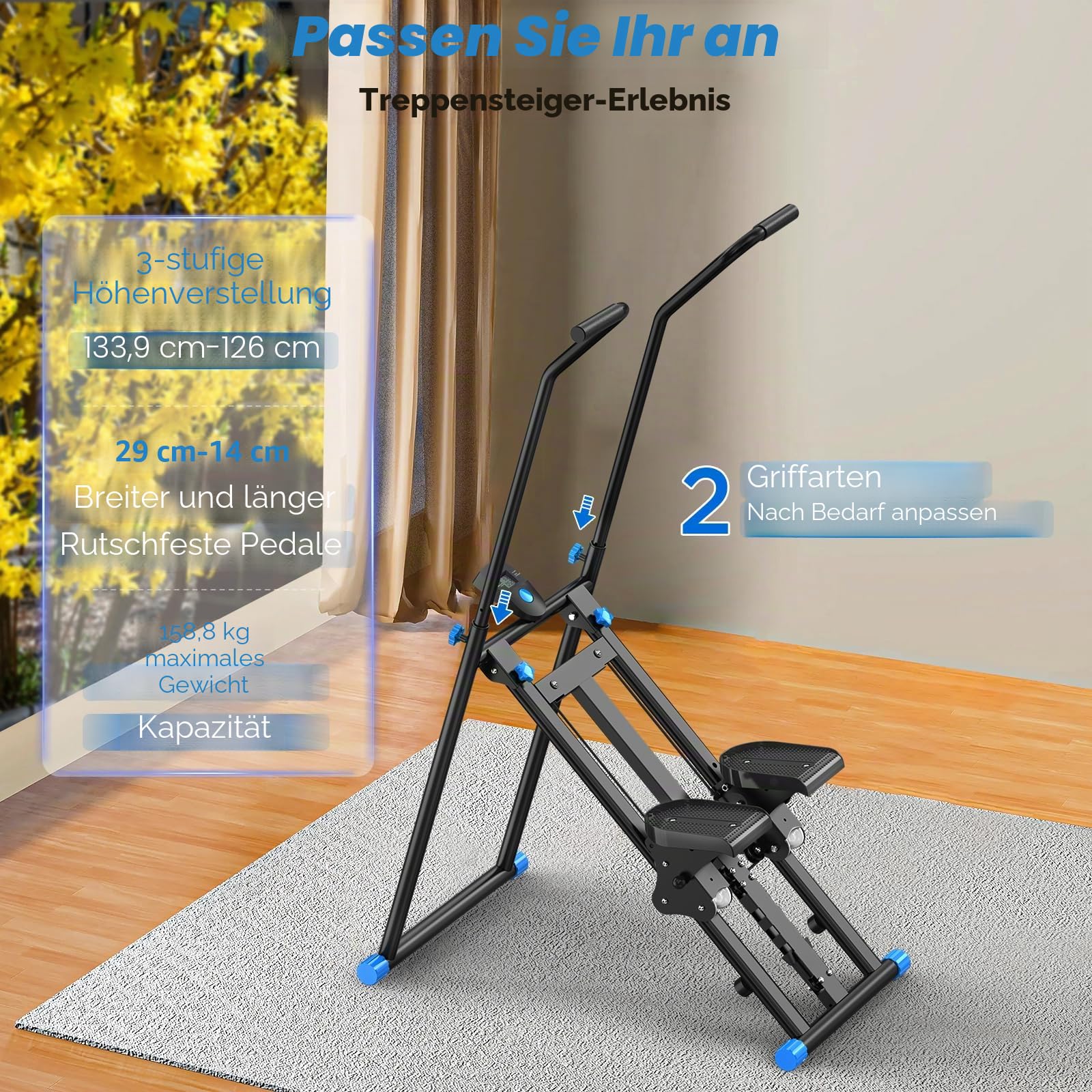 Klettermaschine, Treppensteiger für Heim-Fitnessübungen, zusammenklappbar, vertikale Klettermaschine für Ganzkörpertraining, 136 kg Tragkraft, Weiß