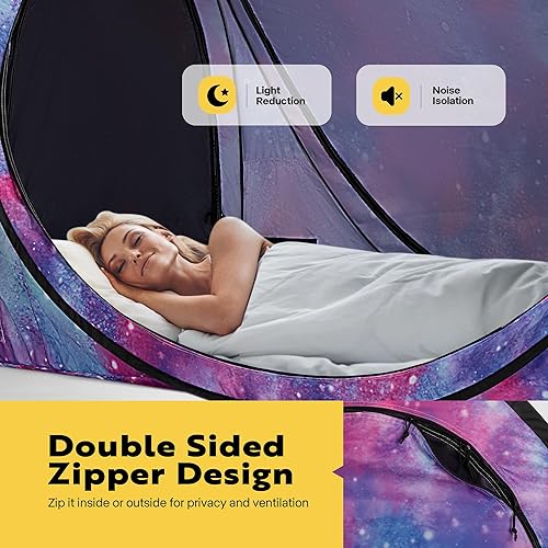 Miniatura 3 de VIVOHOME Tienda de campaña de cama desplegable tamaño individual, toldo de cama de privacidad con 4 puertas y malla de mosquitos, tienda de campaña