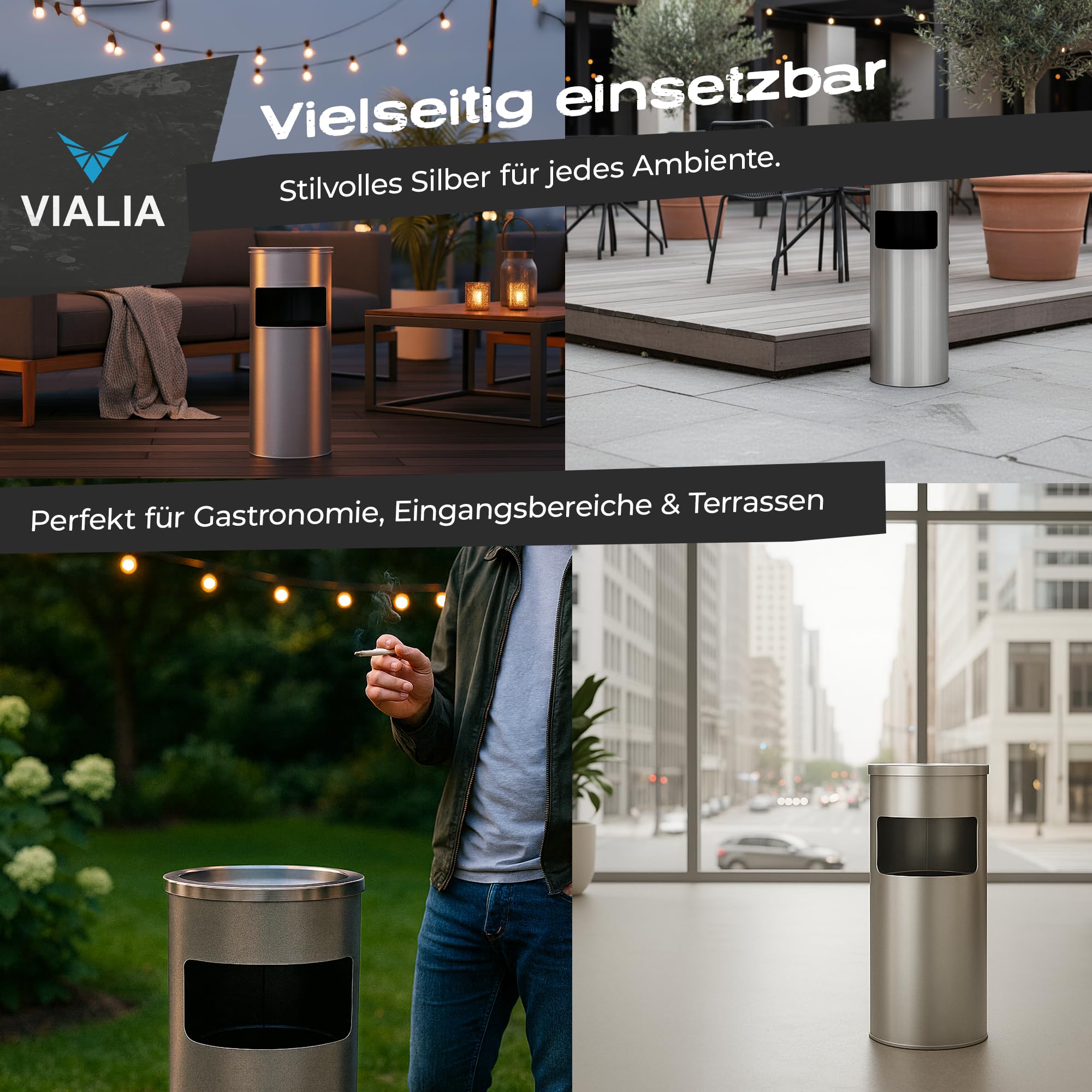 Standaschenbecher Edelstahl 2-in-1 Mülleimer mit Aschenbecher