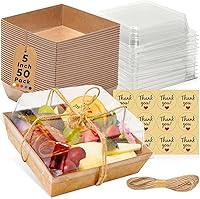 Vista 10 de Paquete de 50 Cajas Pequeñas de Charcutería con Tapas Transparentes - Caja Mini de Charcutería de Papel Para Llevar, Envases Desechables
