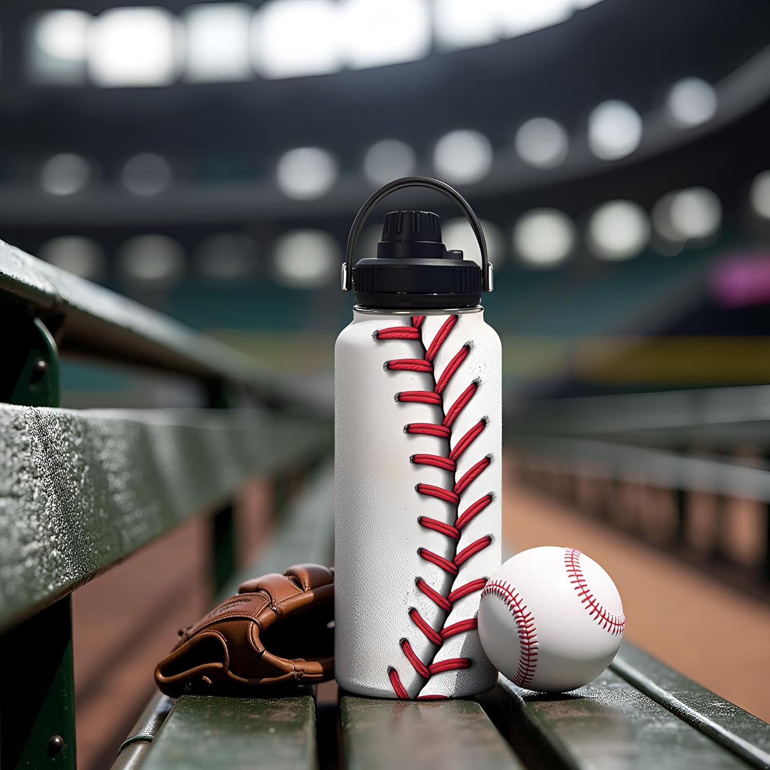 Baseball Water Bottle 32oz, Sport Travel Stainless Steel Tumbler With Lid, Double Wall Vacuum Insulated Coffee Cup Travel Mug, Fathers Day Birthday Baseball Gift For Boys Dad Husband - Image 4