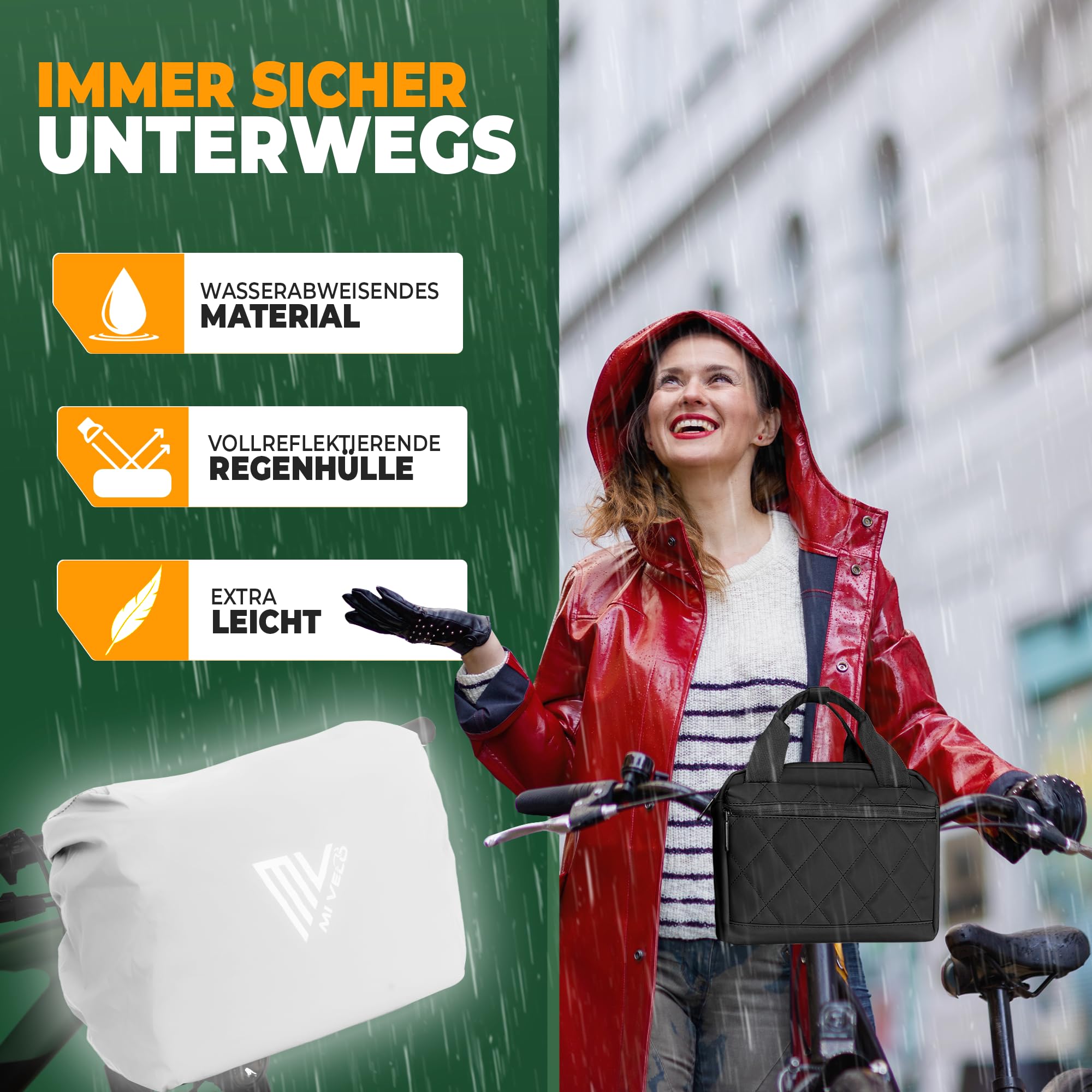 MIVELO Lenkertasche Fahrrad für KLICKfix - Fahrradtasche Lenker (Adapter kompatibel) - wasserabweisend & geräumig - Lenkertasche - Tasche Lenker - E-Bike tauglich (Schwarz, ohne Adapter)