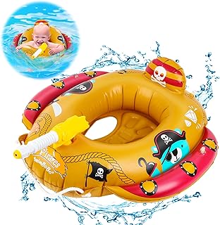 Baby Swimming Float, CestMall Inflatable Toddler Pool Float with Water Gun Baby Swim Ring Baby Float Pirate Boat with Float Seat Leash Inflatable Pool Toys for Boys Girls Kids Infant Children Age 2-8