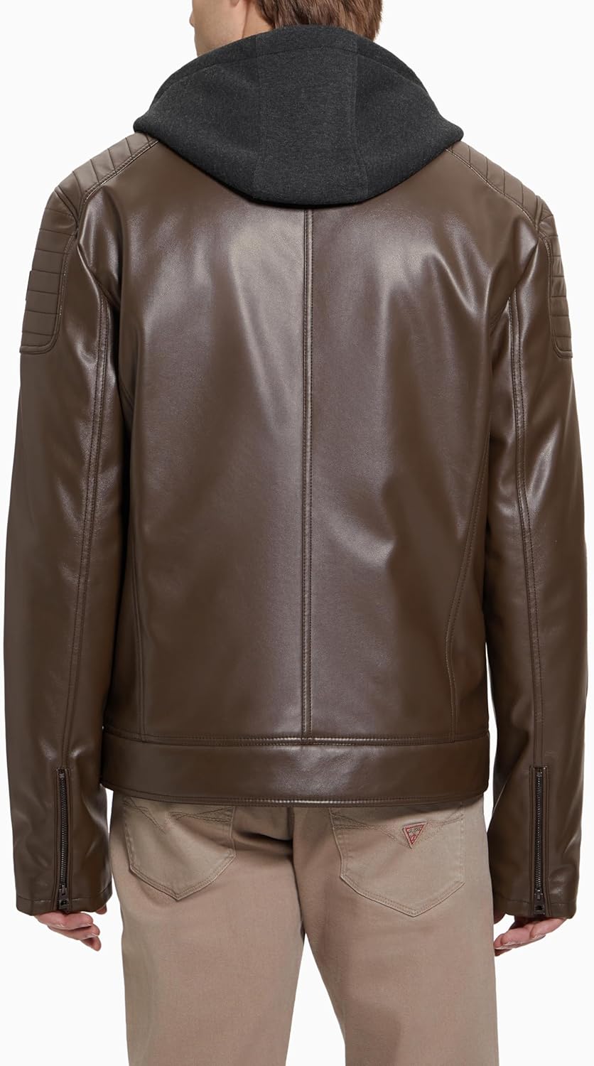 GUESS mens Alexander Hooded Faux Leather Jacket - Image 2