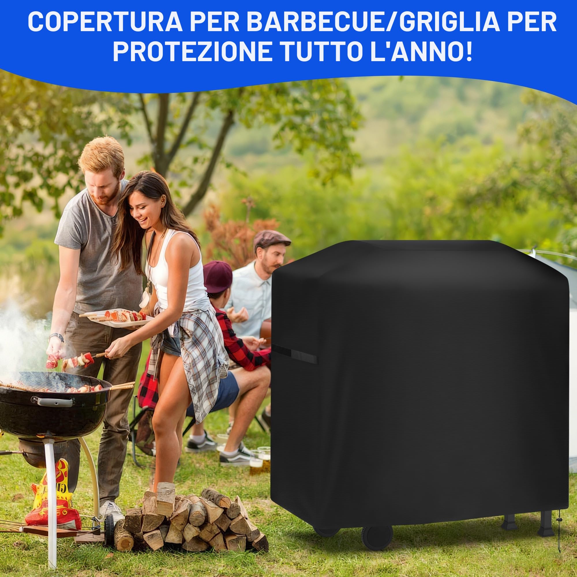 Copertura Barbecue da Esterno Impermeabile 420D Oxford Telo Resistente UV Strappi 117x66x117cm Nero