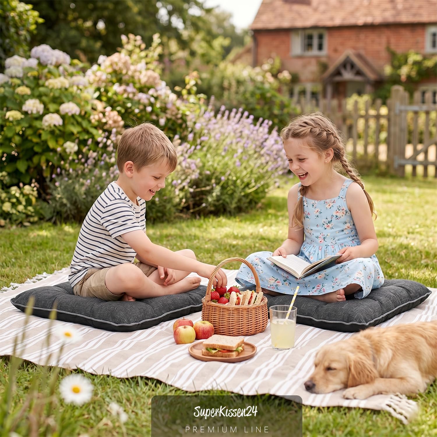 Outdoor Leinen-Optik Sitzkissen Stuhlkissen - 8er Set - 45 x 45 cm - Made in EU, Wasserdichtes & UV-beständig Gartenkissen - Stuhlauflage Stuhlpolster für Balkonstühle – Dunkel Grau