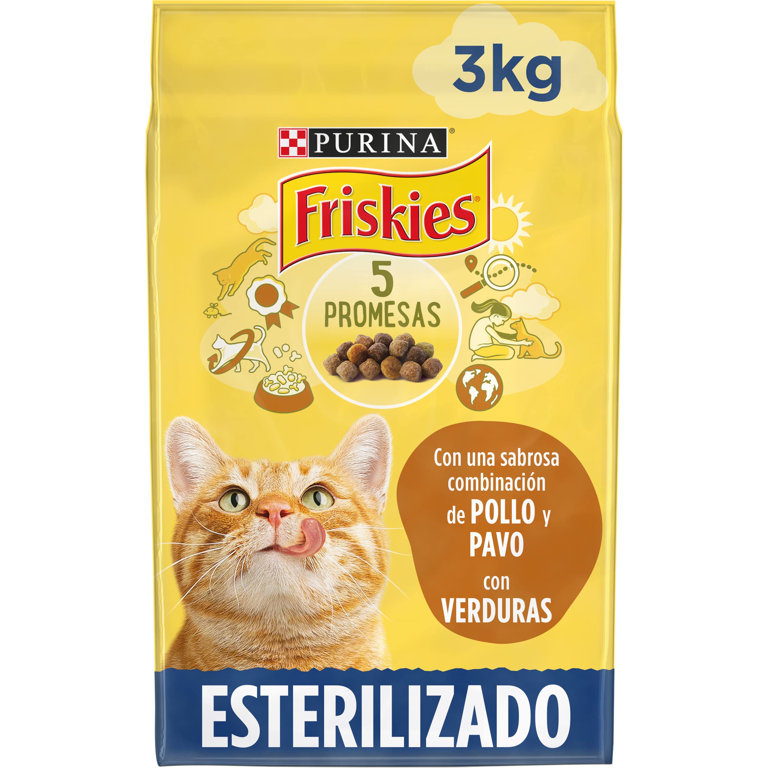 Friskies Purina Pienso para Gato Esterilizado Adulto con Pavo y Verduras, 4 bolsas de 3kg