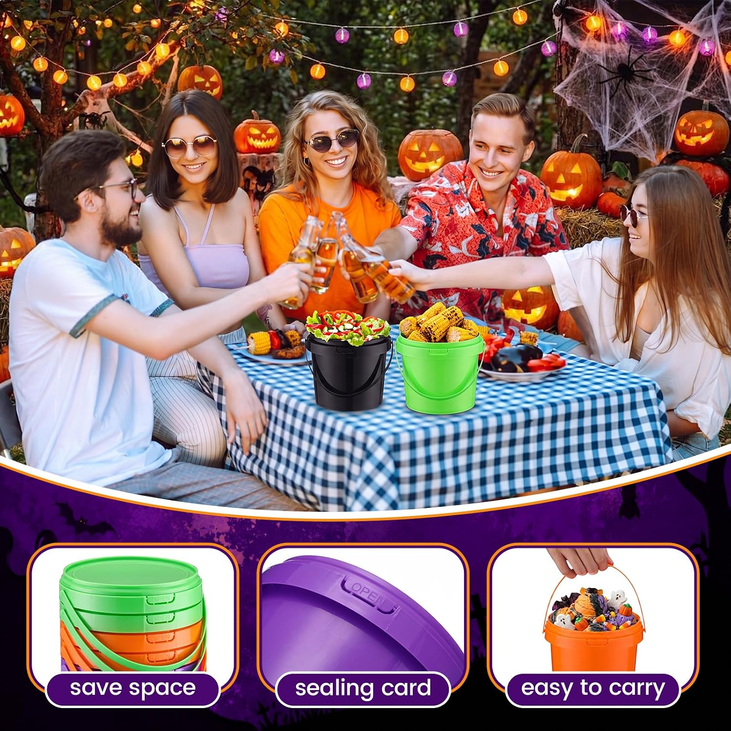 Funnymoom 20 Pack 48 oz Halloween Trick or Treat Candy Buckets for Parties