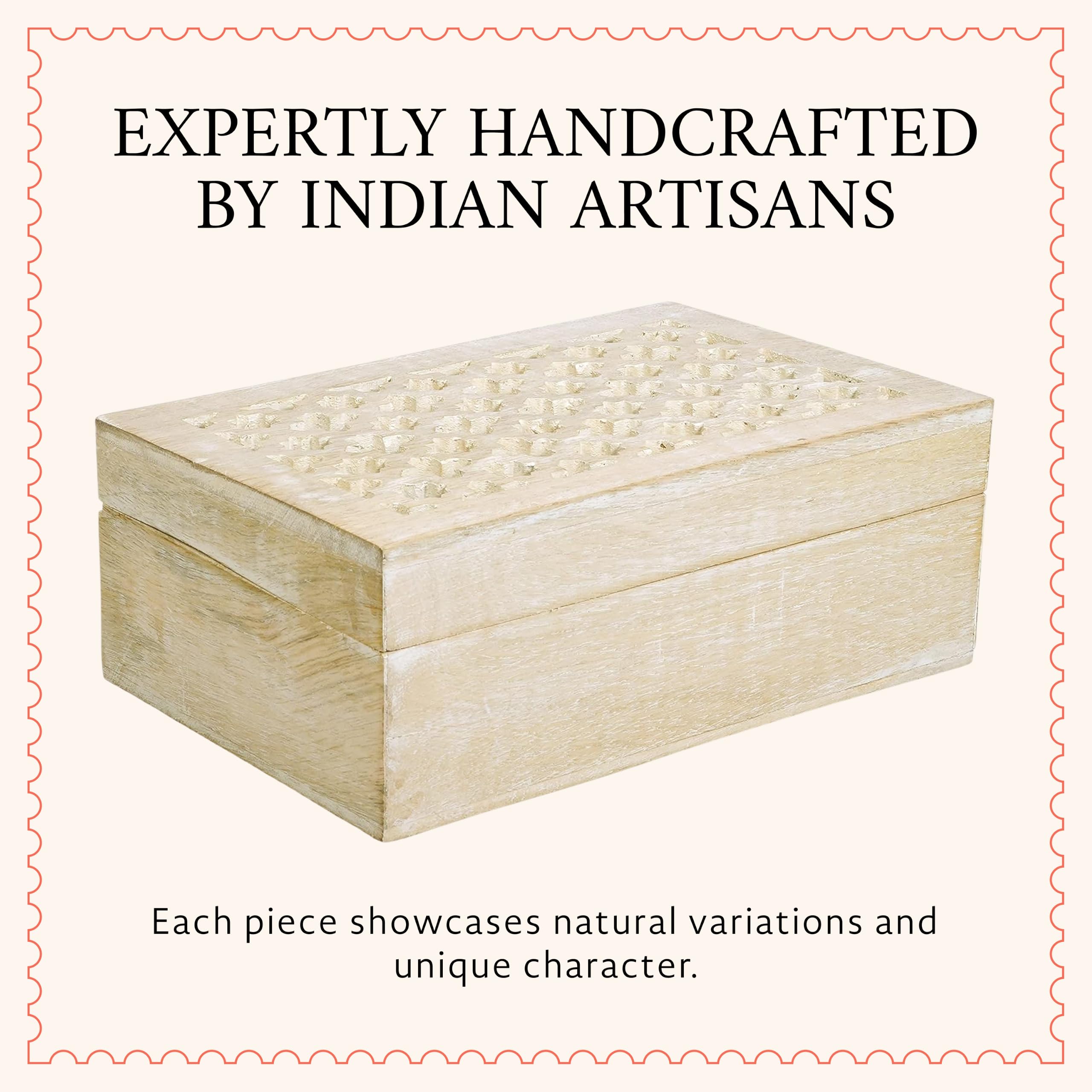 Mela Artisans Aufbewahrungsbox aus Holz mit Scharnierdeckel im Rank-Design – dekorative Holzkiste als Aufbewahrungsbox, Aufbewahrungsbox, 26.7x19.1x10.2 cm, extra groß