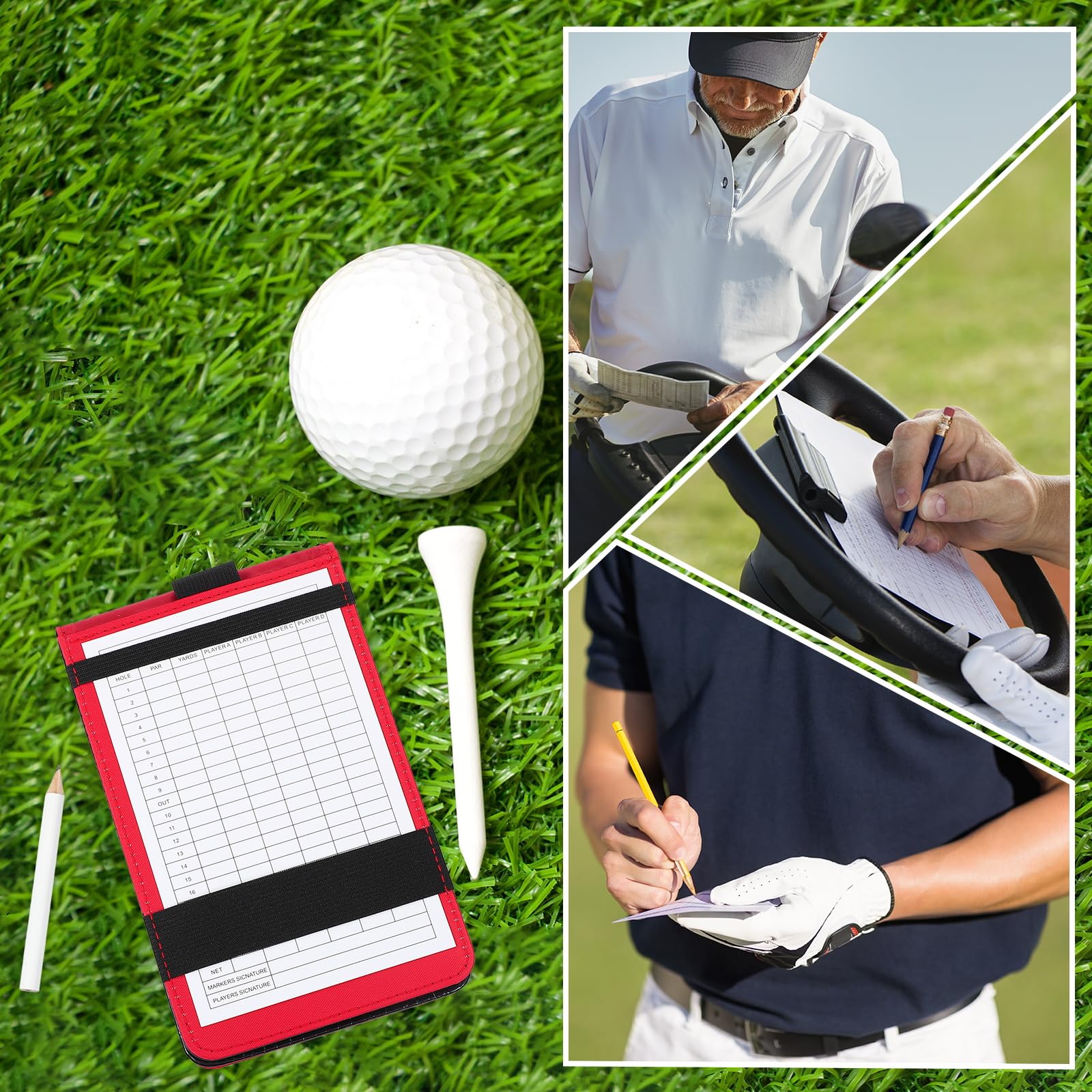 PATIKIL Uchwyt na kartę wyników golfowych, skórzany pokrowiec na książkę, karta wyników golfowych z pętlą na ołówek, akcesoria do klubu golfowego, kija golfowego, akcesoria