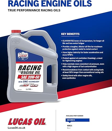 Miniatura 2 de Lucas Oil 10621 SAE 20W-50 Aceite de motor de carreras - jarra de 5 cuartos de galón