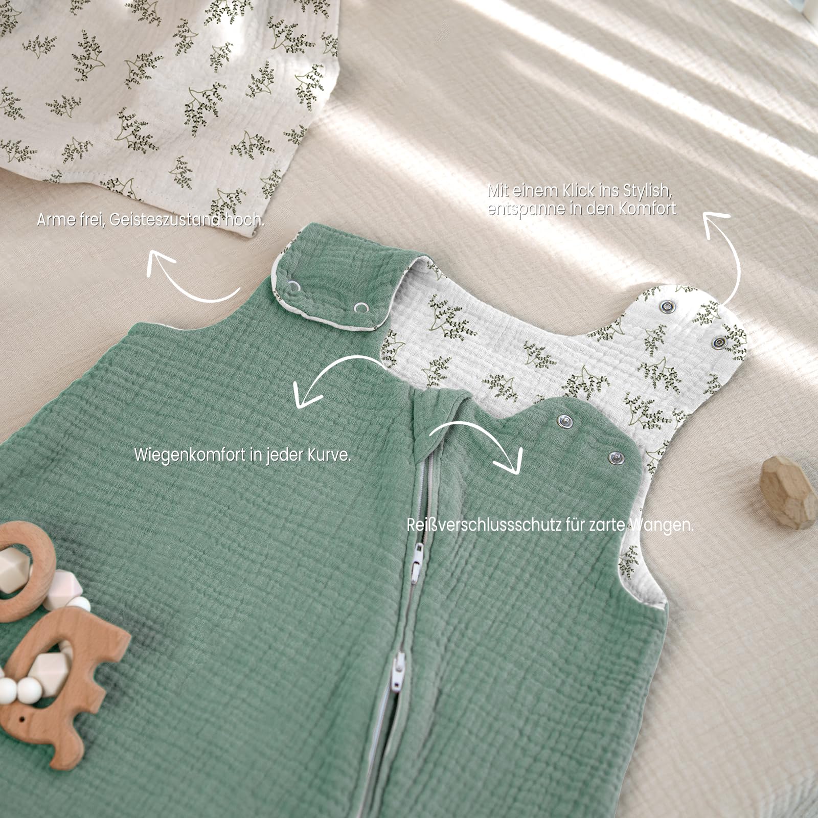 lulumoon Sacco nanna per bambini da 3 a 9 mesi: sacco a pelo in mussola per bambini e bambine – Sacco nanna in cotone per 70 cm per tutte le stagioni