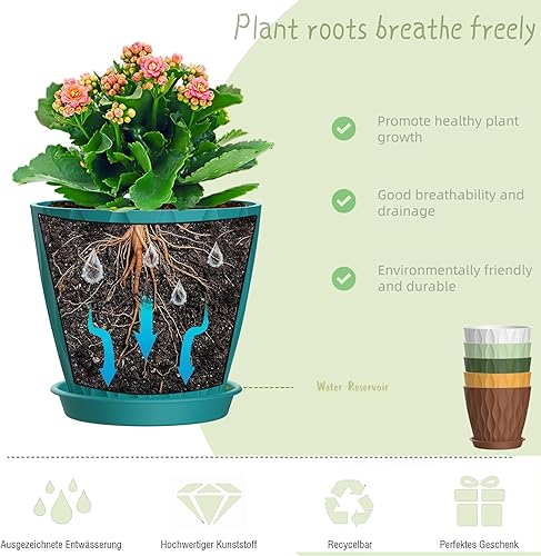 Miniatura 4 de Macetas de 4 pulgadas, paquete de 6 macetas de interior, macetas con agujeros de drenaje y bandejas para orquídeas, violetas, suculentas, hierbas y