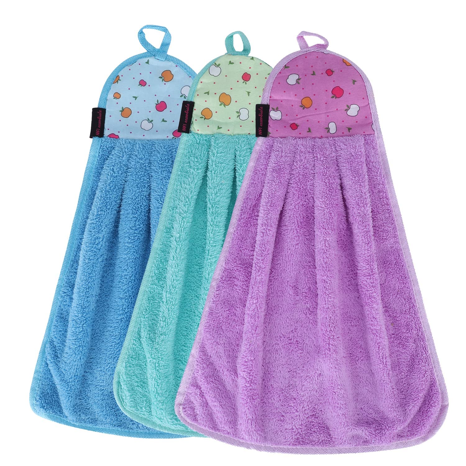 Sparrow World 200 GSM Soft Microfiber Hand Towel for Wash Basin with Hanging Loop Kitchen Napkins Quick Dry & Highly Absorbent Bathroom Hanging Towel (44x24 cm, Multicolor) (Pack of 3)