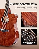 Vista 2 de Rosen G31 Guitarra acústica Dreadnought de tamaño completo de 41 pulgadas con tapa de caoba maciza, acabado brillante kit de iniciación con estuche