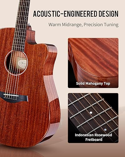 Miniatura 2 de Rosen G31 Guitarra acústica Dreadnought de tamaño completo de 41 pulgadas con tapa de caoba maciza, acabado brillante kit de iniciación con estuche,