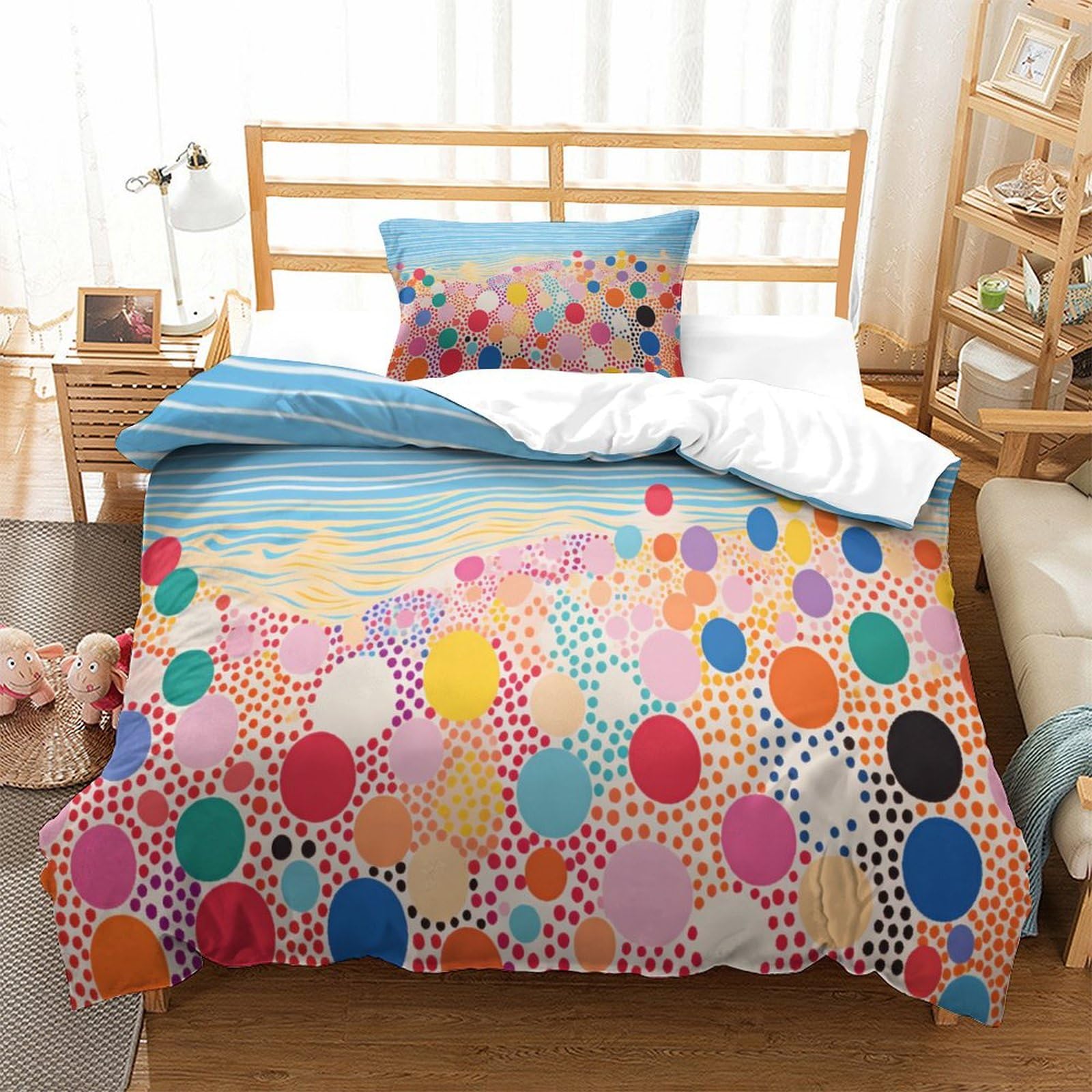 P1S9U7W5Y Vivid Polka Dot 3D Printed Duvet Cover Set 3pcs Microfiber Abstract Dot Bedding Set Single