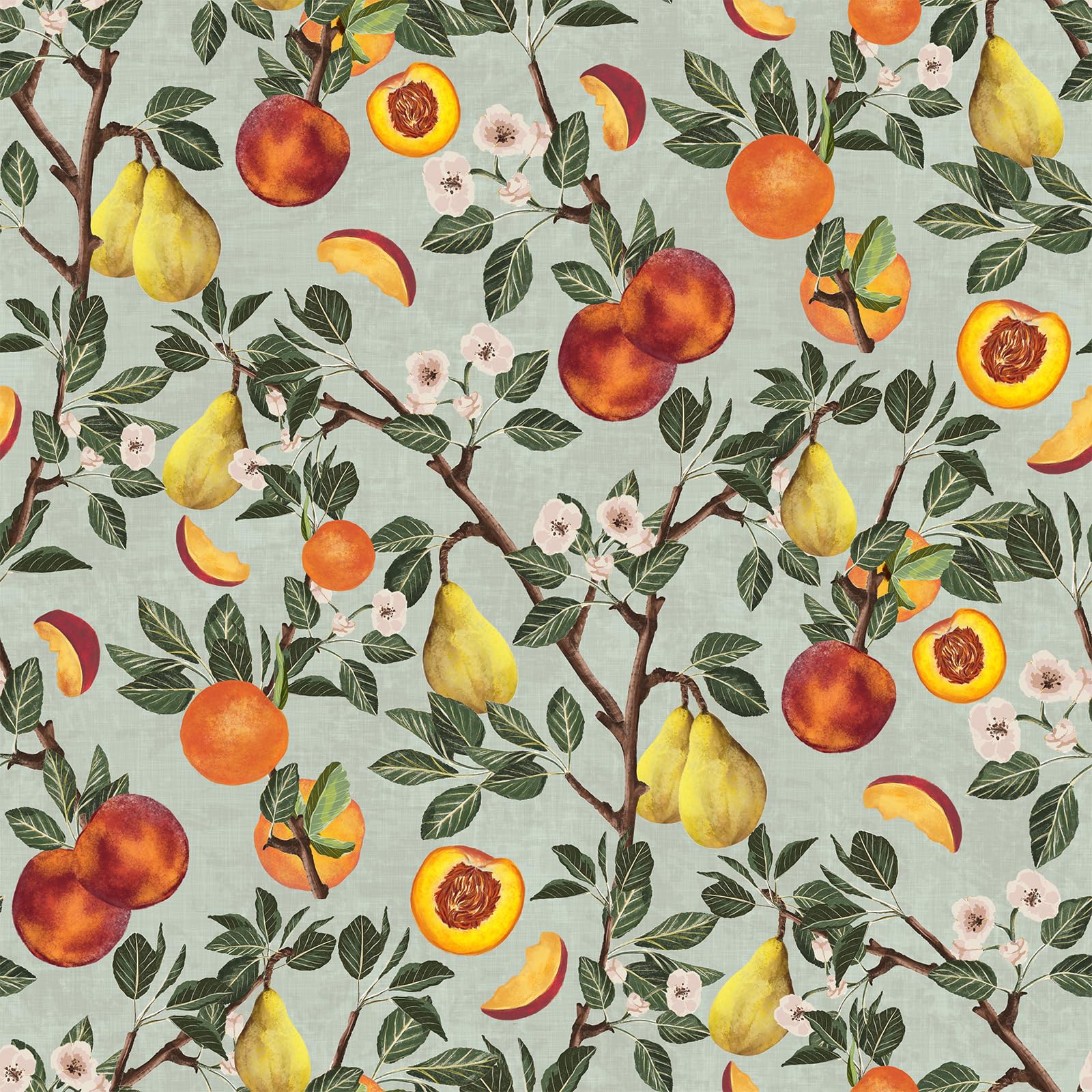 Papier peint autocollant vintage floral vert VEELIKE poires rétro