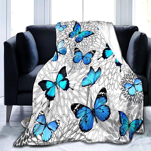 Manta de mariposa azul hermosa manta de franela ultra suave con mariposas para niños y adultos, 50 x 40 pulgadas