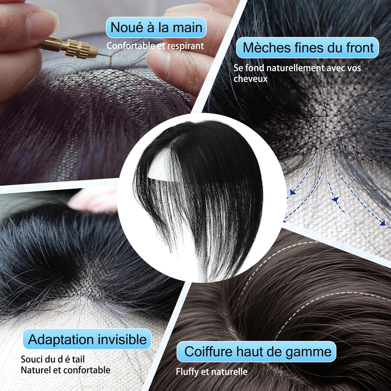 WORLDSTAR Hair Topper Cheveux Humain Femme,Frange de Bébé,15g,Noir Jais