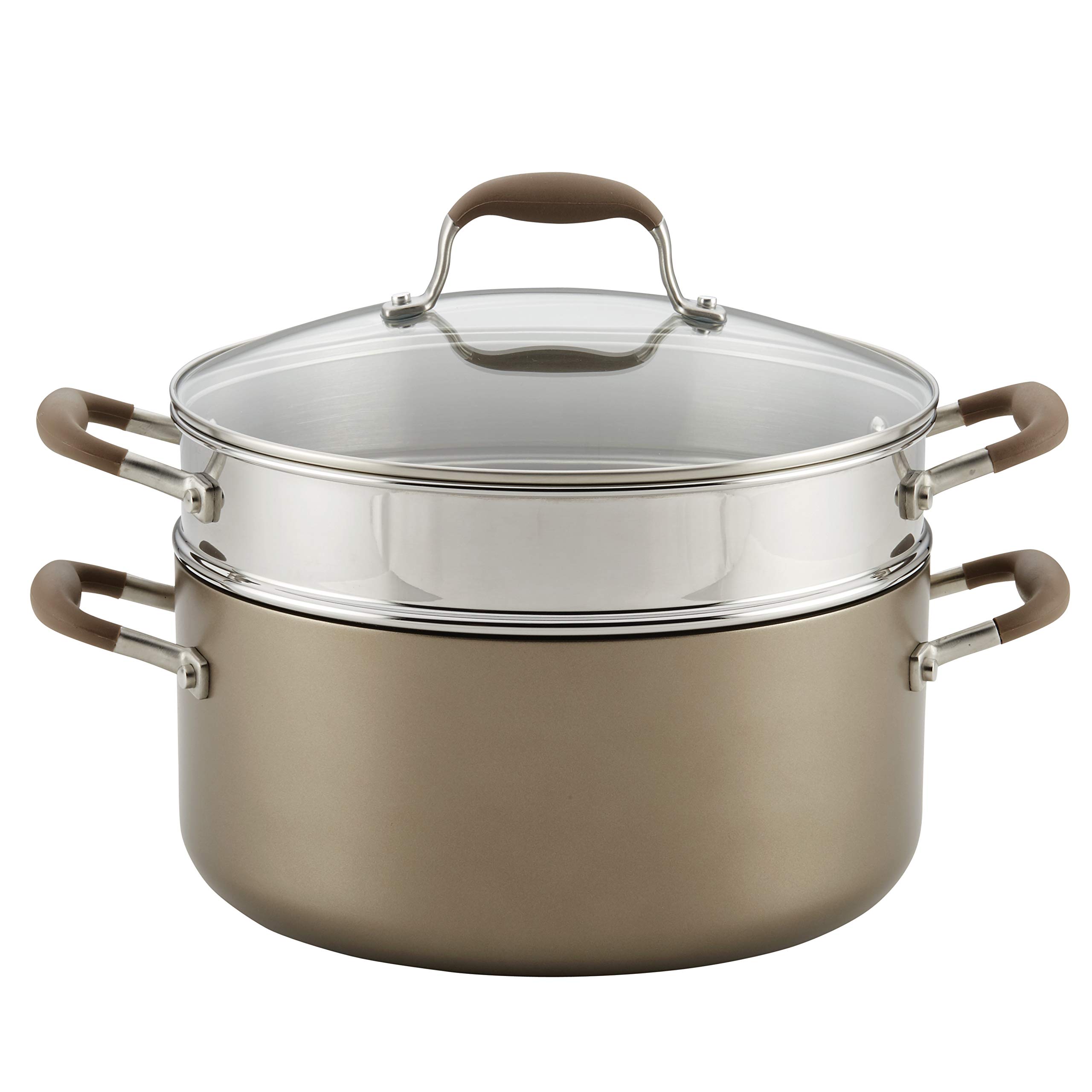 AnolonAdvanced Umber Dutch Oven with Steamer Insert and Lid, 3 Piece, Light Brown