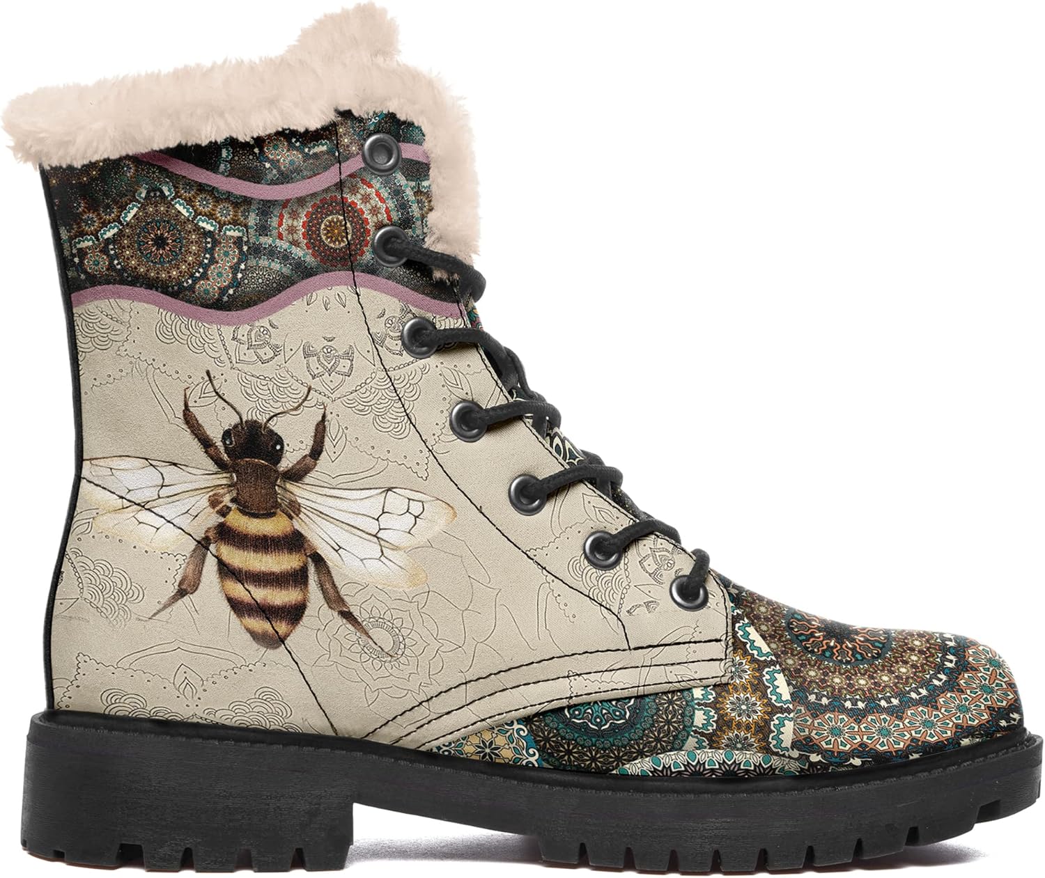 Winter Boots for Women, Custom Christmas Boots Santa Claus Print Ladies Fur Lined Lace up Ankle Boots Comfortable Warm Winter Snow Shoes Outdoor Christmas Gift - Image 3